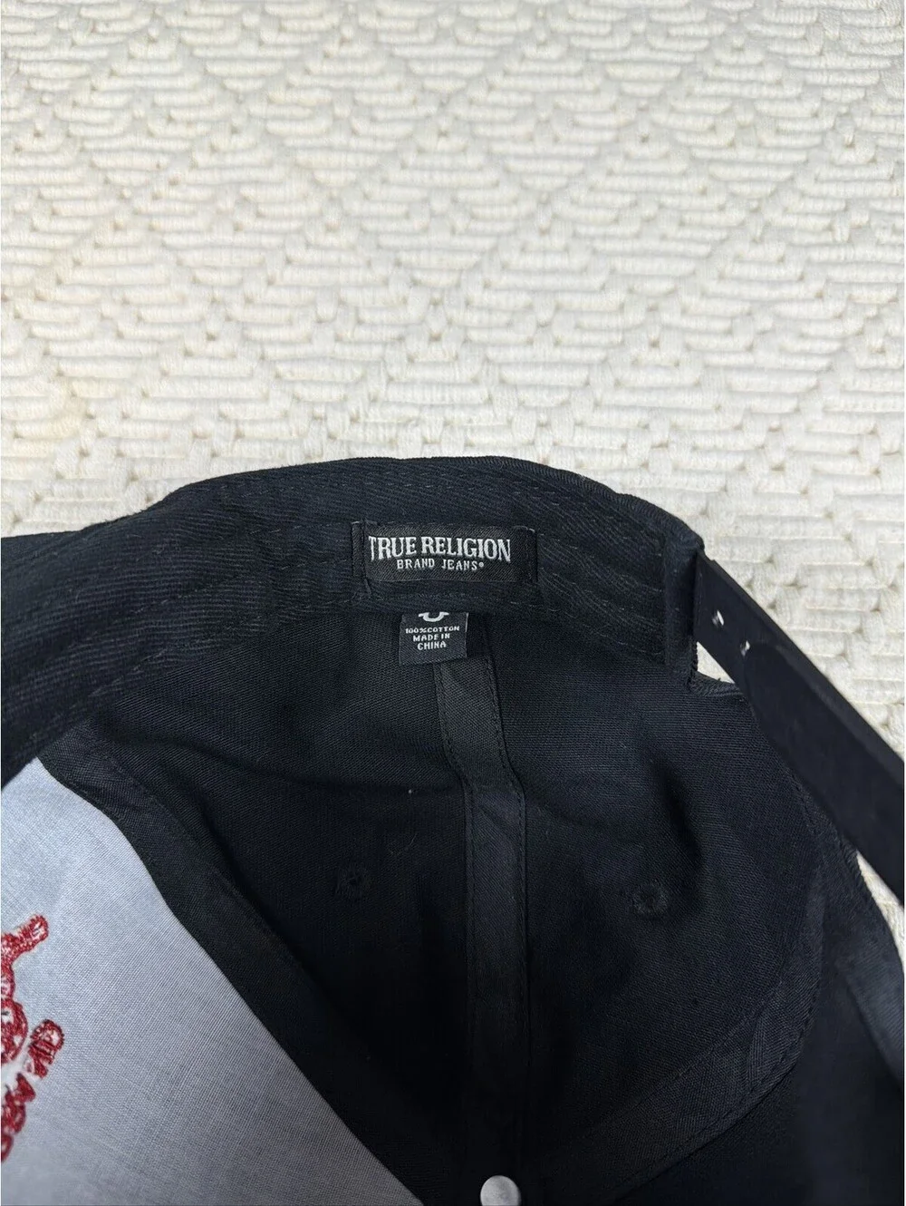 True Religion Buddha World Champions Snapback Hat Black Guitar Logo